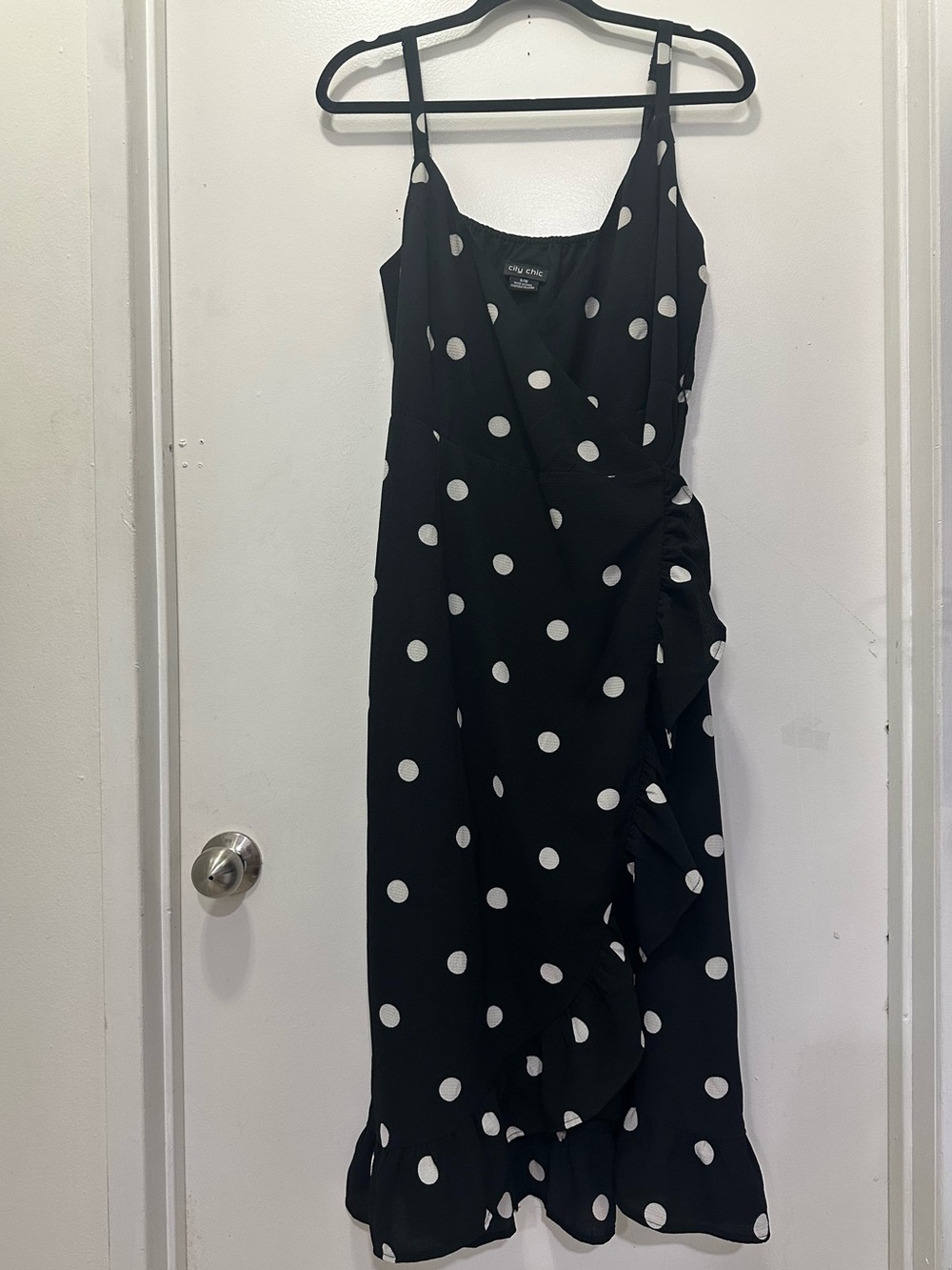City Chic Polka Dot Wrap Tie Ruffle Sleeves Dress Sz S